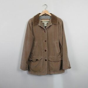 LL Bean Womens Corduroy Barn Jacket Tan Button Front Collar Size M Blazer Coat